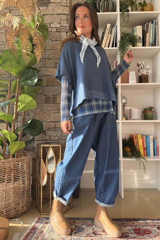 Bobby Mesh Layering Top Nevis Plaid Navy